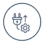 Das Bild zeigt ein kreisförmiges Icon-Design mit einem stilisierten Stromstecker und einem Zahnrad. Der Stromstecker symbolisiert Elektrizität und Konnektivität, während das Zahnrad für technische Prozesse und Optimierung steht. Ein Pfeil, der nach oben zeigt, deutet auf Fortschritt oder Aufwärtsentwicklung hin. Insgesamt repräsentiert das Bild Themen wie technische Effizienz, Systemoptimierung oder Energie-Upgrades. Ideal für Inhalte über Technologiefortschritt, Energieeffizienz oder technische Dienstleistungen.