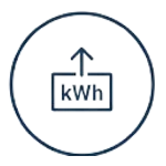 Das Bild zeigt ein Symbol, das von einem Kreis umrundet ist. Im Inneren befindet sich ein Rechteck mit der Abkürzung „kWh“, die für Kilowattstunde steht. Über dem Rechteck weist ein nach oben gerichteter Pfeil. Dieses Symbol vermittelt das Konzept der Energieerhöhung oder des Energieverbrauchs in Kilowattstunden. Ideal für Webseiten über Energieverwaltung oder technische Geräte, die den Energieverbrauch optimieren.